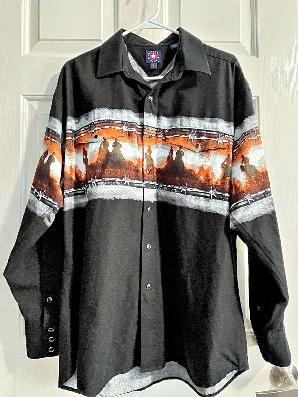 Panhandle Slim Sunset Border Shirt Western Print Size Large